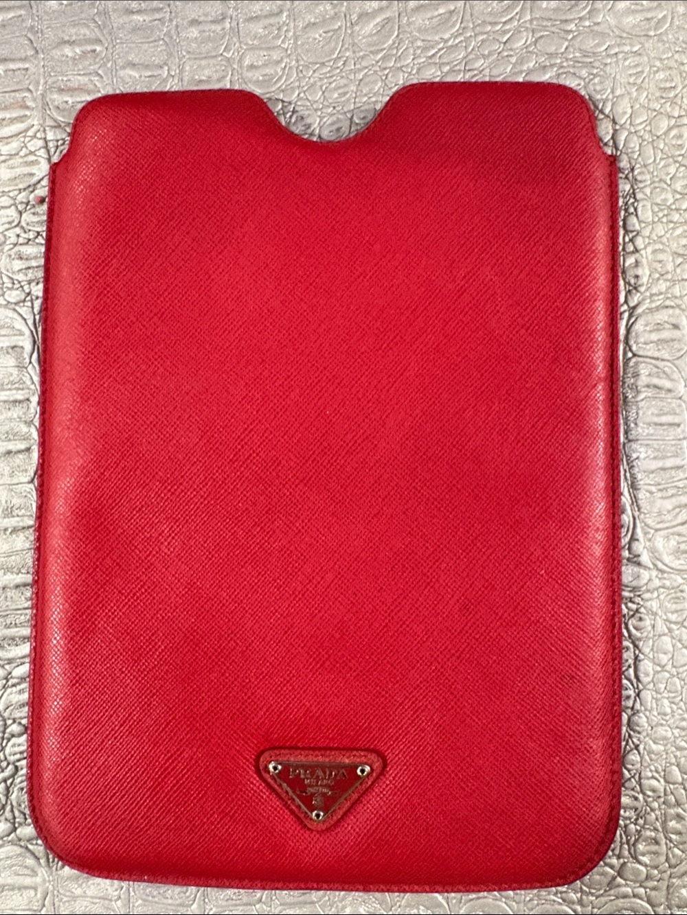 Prada Red Leather device Sleeve with Triangular Logo